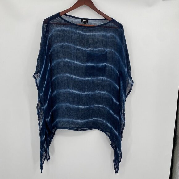 W by Worth Poncho Womens XP XS Blue White‎ Striped Lightweight Oversized Sheer - Picture 2 of 14